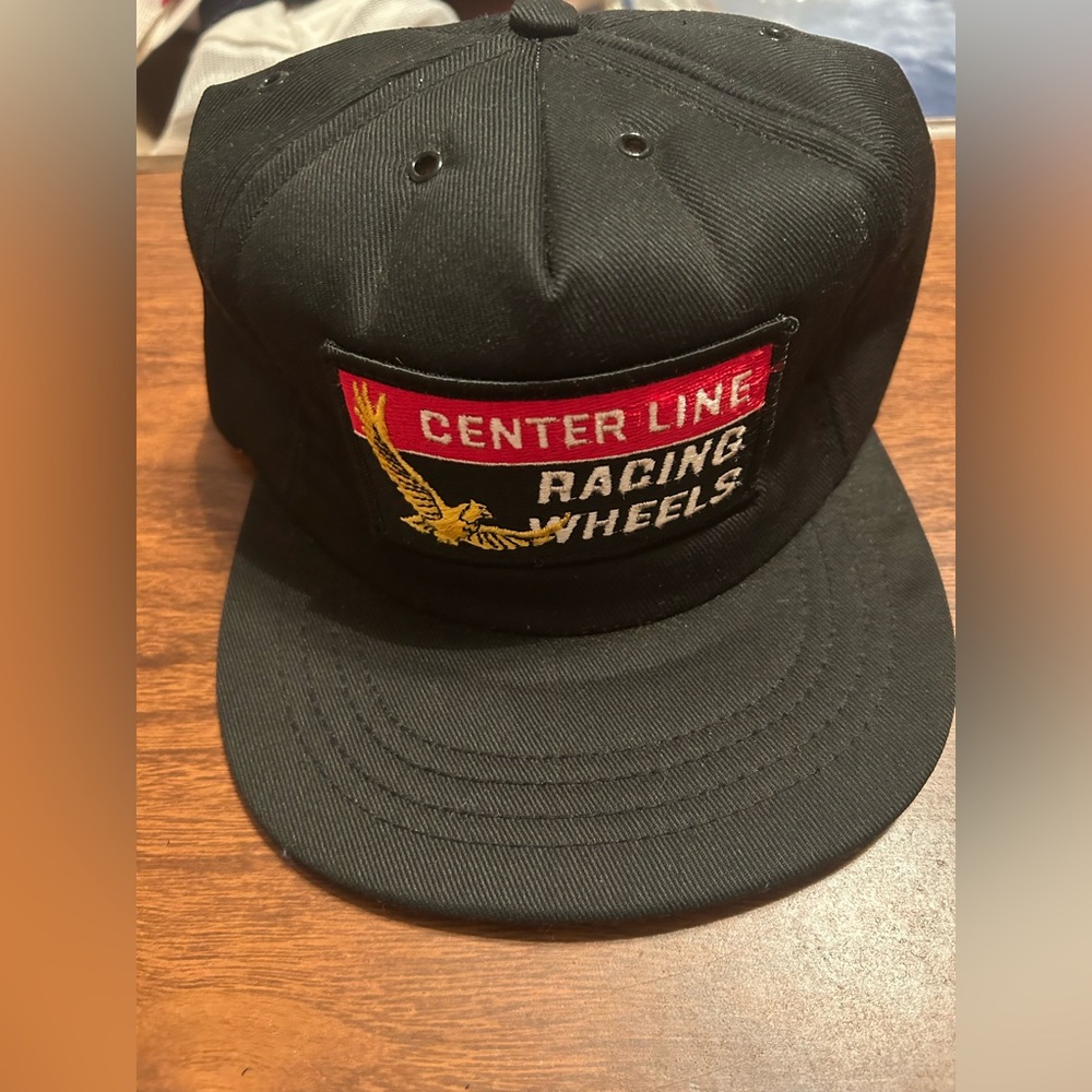 Vintage Center Line Racing Wheels Hat Black Snap Back Trucker Cap Big Patch